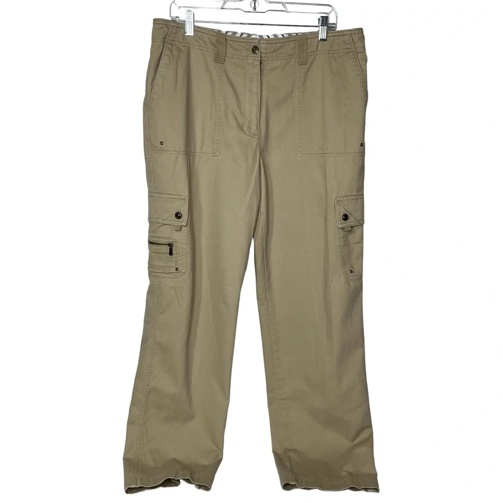 Lauren Ralph Lauren Khaki Baggy Straight Cargo Pants Womens 14 - Picture 1 of 7